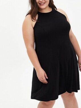 Torrid Mini Super Soft Knit Swing Trapeze Dress Black 0 12 Large